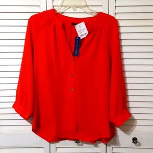 Red Blouse, 3/4 length sleeve
